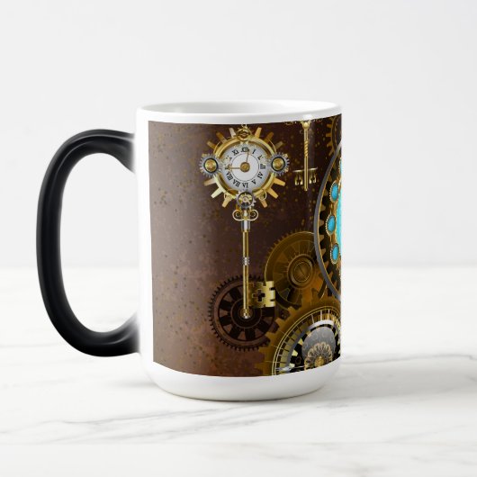 Mug Magique Steampunk Rusty Background with Turquoise Lenses (Gauche)