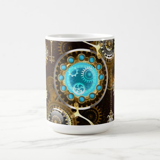Mug Magique Steampunk Rusty Background with Turquoise Lenses (Centre)