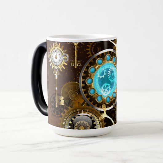 Mug Magique Steampunk Rusty Background with Turquoise Lenses (Devant gauche)