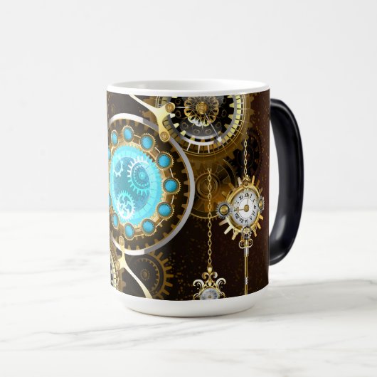 Mug Magique Steampunk Rusty Background with Turquoise Lenses (Devant droit)