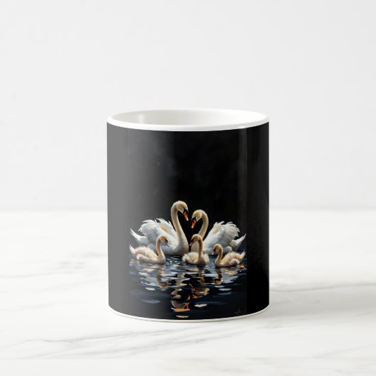 Mug Magique Swan Family on Black Lake Artwork (Centre)