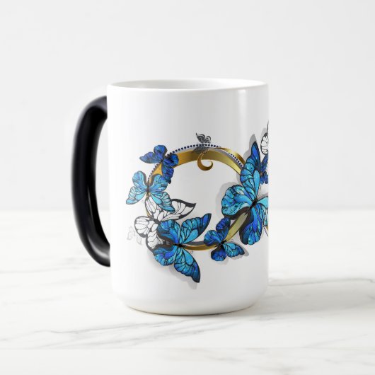 Mug Magique Symbol Infinity of Blue Morpho Butterflies (Devant gauche)