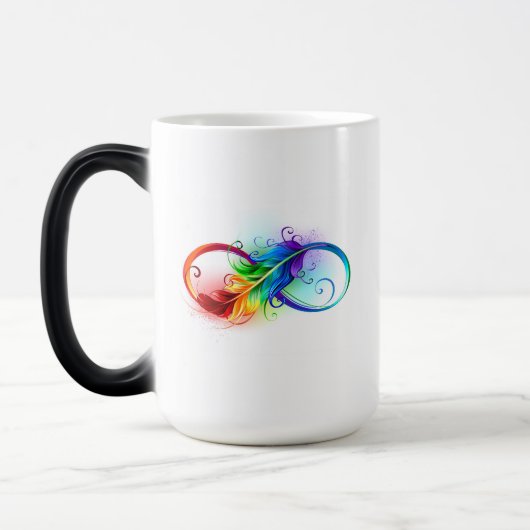 Mug Magique Symbole d'infini avec plume arc-en-ciel (Gauche)