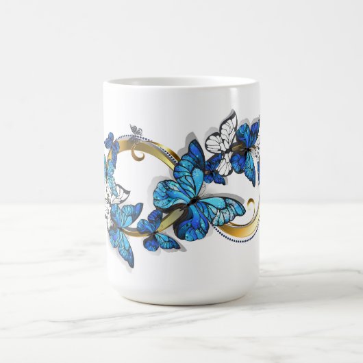 Mug Magique Symbole infini de papillons Morpho bleus (Centre)