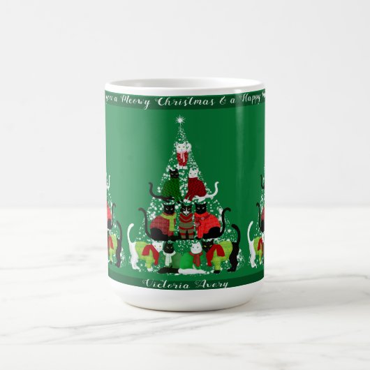 Mug Magique Sympa chat sapin de Noël personnalisé (Centre)