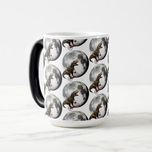 Mug Magique T-Rex à bicyclette avec des roses encerclant la lu