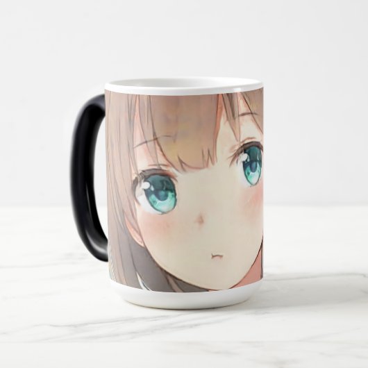 Mug Magique Tad brun cheveux fille vert émeraude yeux anime ma (Devant gauche)