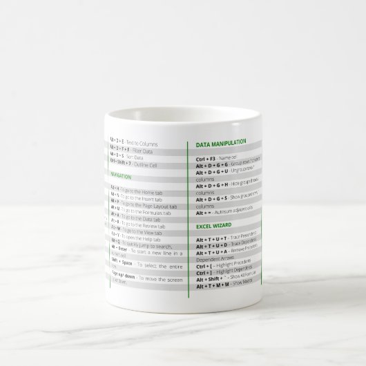 Mug Magique Taille des raccourcis Excel (Centre)