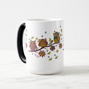 Mug Magique Trois hiboux sur branche