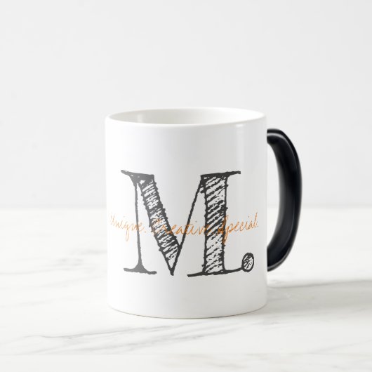 Mug Magique Typographie moderne PREMIER Mots descriptifs Uniqu (Devant droit)
