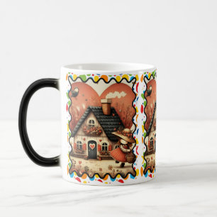 Mug Magique Une petite fille court devant une maison