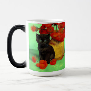 Mug Magique Van Gogh Black Kitten Fleurs rouges