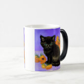 Mug Magique Van Gogh Kitten noir avec des tournesols (Devant droit)