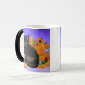 Mug Magique Van Gogh Kitten noir avec des tournesols (Devant gauche)