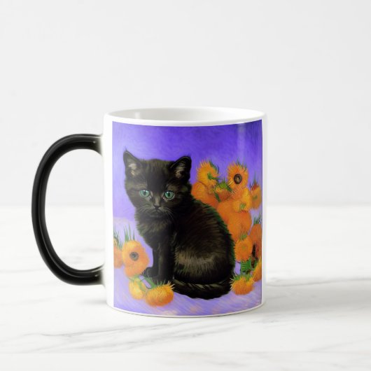 Mug Magique Van Gogh Kitten noir avec des tournesols (Gauche)