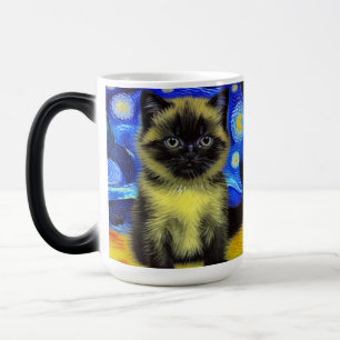 Mug Magique Van Gogh Starry Nuit Siamese Cat