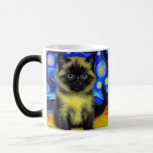 Mug Magique Van Gogh Starry Nuit Siamese Cat