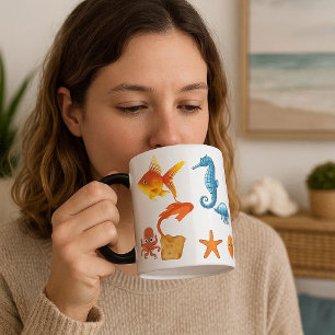 Mug Magique Vie marine tropicale Poisson rouge Hippocampe Poul