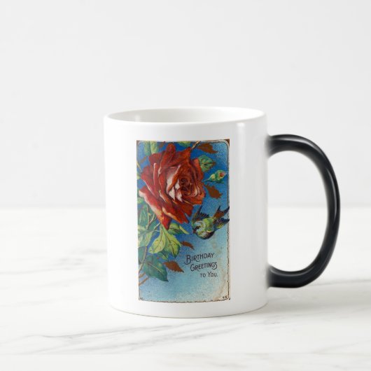 Mug Magique Voeux d'anniversaire vintages Rose et oiseau (Droite)