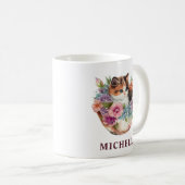 Mug Magnifique chat calico et fleurs à l'aquarelle (Devant droit)