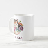 Mug Magnifique chat calico et fleurs à l'aquarelle (Devant gauche)