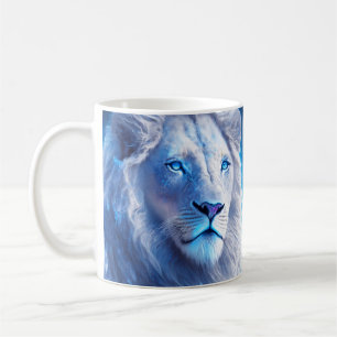 Mug Magnifique Lion Mystique Blanc aux Yeux Bleus