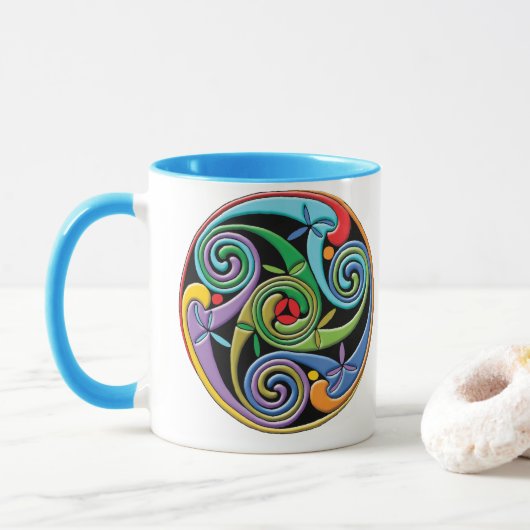 Mug Magnifique Mandala celtique avec des perles coloré (Avec donut)