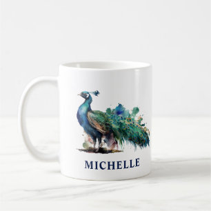 Mug Magnifique paon personnalisé à l'aquarelle