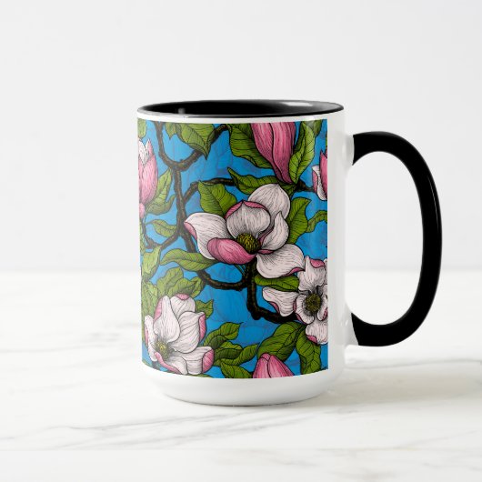 Mug Magnolia en floraison sur bleu (Droite)