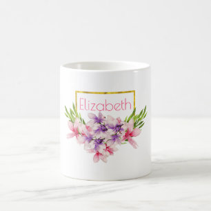 Mug Magnolia Personnalisé Aquarelle Rose et Violet