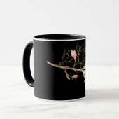 Mug Magnolia rose et or sur noir (Devant gauche)