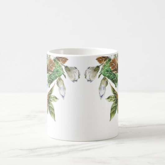 Mug ☕ Magnolias d'aquarelle Nom ou monogramme (Centre)
