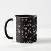 Mug Magnolias rose&blanc sur noir personnalisé initial (Gauche)