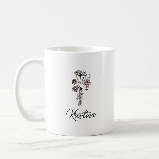 Mug Mai Fleur de naissance et nom élégant du script (Gauche)