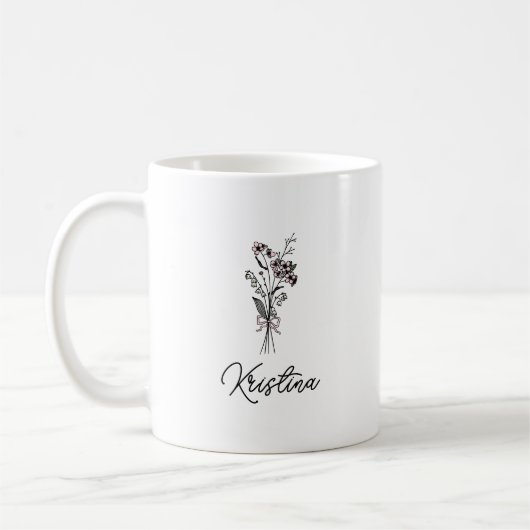 Mug Mai Fleur de naissance et nom élégant du script (Gauche)
