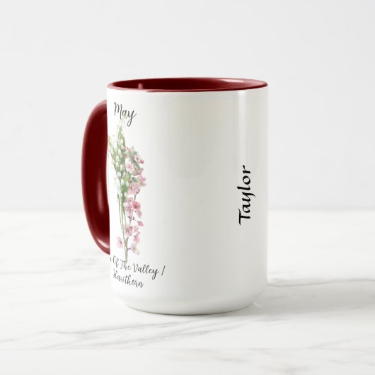 Mug Mai Fleur de naissance Lily de la Vallée et Hawtho (Devant gauche)