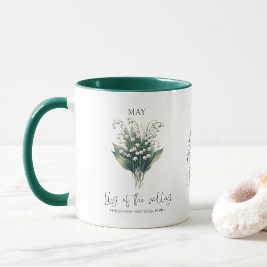 Mug Mai Mois de naissance Fleur Lily Valley Cadeau d'a (Avec donut)
