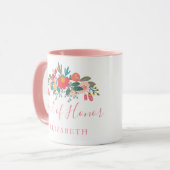 Mug Maid of Honor avec le nom Pink Floral Bouquet (Devant gauche)