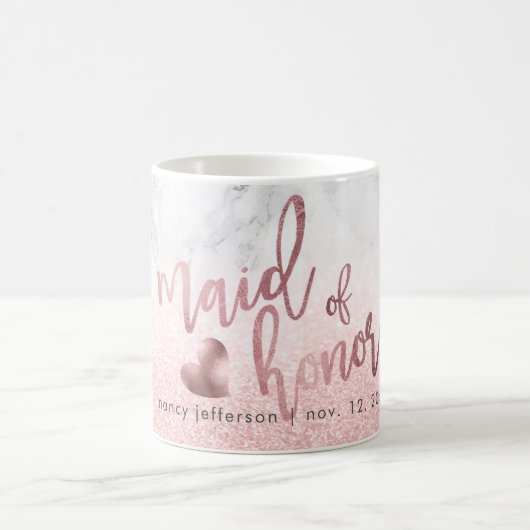 Mug Maid of Honor Script Faux Rose Gold + Snow Bokeh (Centre)