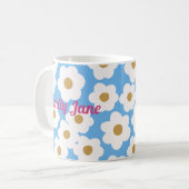 Mug Main dessinée marguerite moderne Bleu Blanc (Devant gauche)