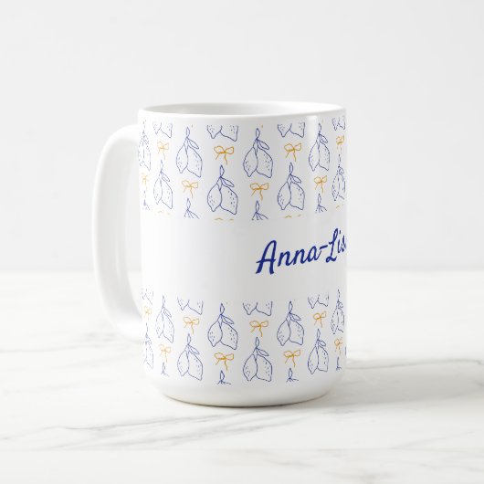 Mug Main personnalisée dessinée citrons bleu italien (Devant gauche)