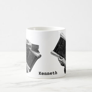 Mug Mains avec plans architecturaux bleus, entreprise