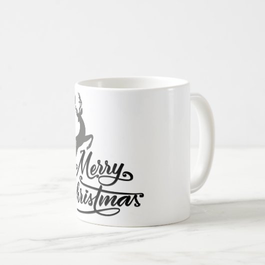 Mug Mains De Noël Écrite, Cerf De Jumping Et Flocon De (Devant droit)
