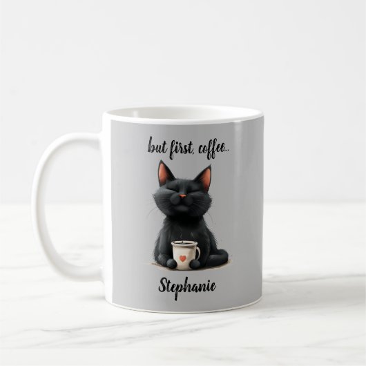Mug Mais d'abord Drôle Chat Noir (Gauche)