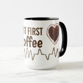 Mug Mais premier café avec haricots battants de coeur  (Devant droit)