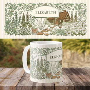 Mug Maison à monogramme Cottagecore Grenouille Jardin