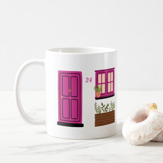 Mug Maison avec porte rose avec devis personnalisé (Avec donut)