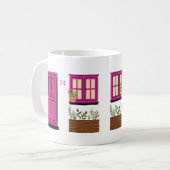 Mug Maison avec porte rose avec devis personnalisé (Devant gauche)