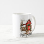 Mug Maison de campagne festive Joyeuses Fêtes (Devant droit)
