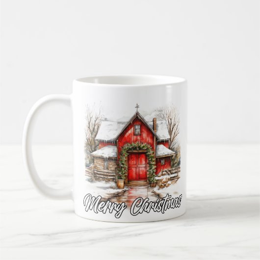 Mug Maison de campagne festive Joyeuses Fêtes (Gauche)